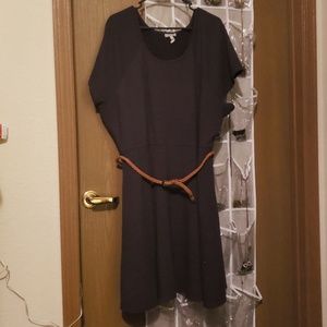 Grey dress with brown woven belt